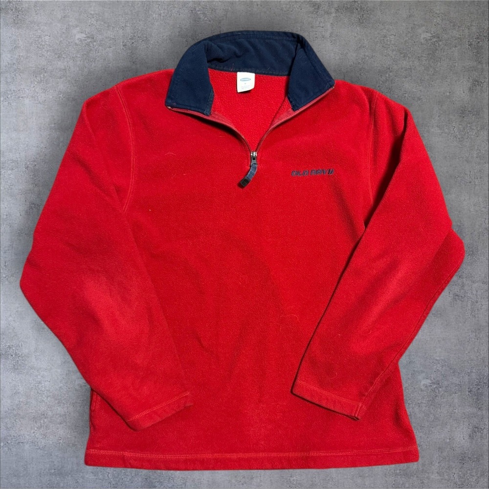 Vintage Old Navy Quarterzip Fleece Pullover Red & Black Zip‎ Retro Mens Size M